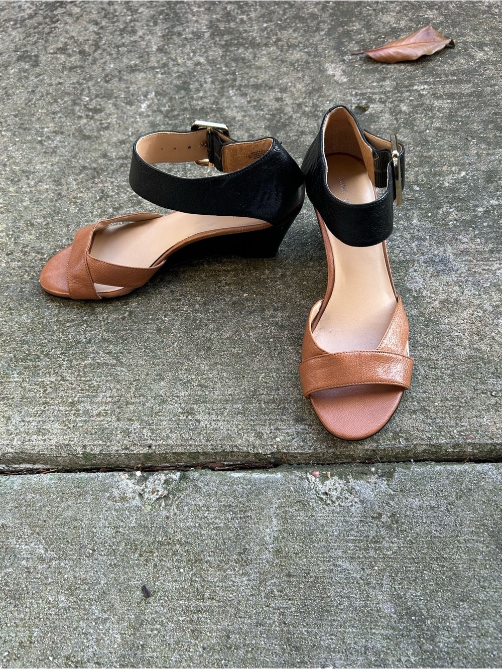 Nine West Two-Tone Black and Brown Leather Ankle Strap Sandals - Picture 2 of 5